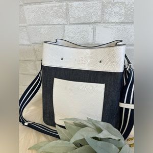 Kate Spade Marti Denim/White Leather Bucket Crossbody Bag